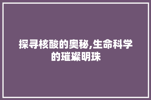 探寻核酸的奥秘,生命科学的璀璨明珠