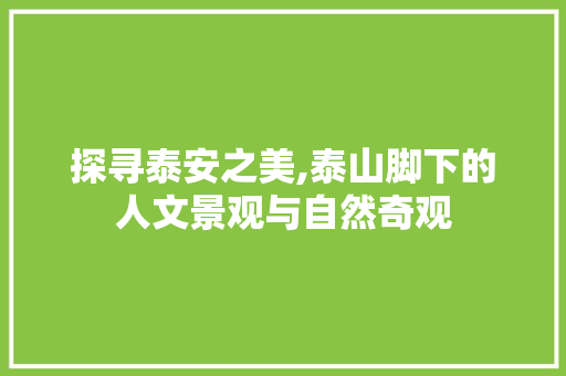 探寻泰安之美,泰山脚下的人文景观与自然奇观