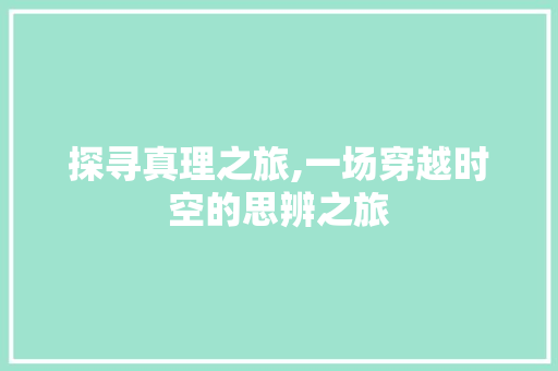 探寻真理之旅,一场穿越时空的思辨之旅