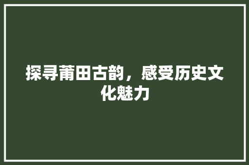 探寻莆田古韵，感受历史文化魅力