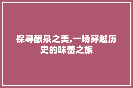 探寻酿泉之美,一场穿越历史的味蕾之旅