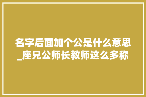 名字后面加个公是什么意思_座兄公师长教师这么多称呼国民党军队傍边是若何称呼的