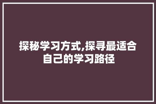 探秘学习方式,探寻最适合自己的学习路径