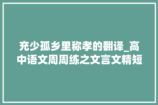 充少孤乡里称孝的翻译_高中语文周周练之文言文精短演习参考翻译第1316弹 工作总结范文