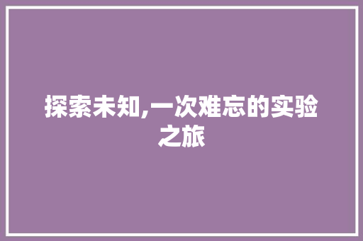 探索未知,一次难忘的实验之旅