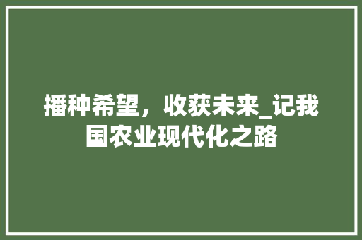 播种希望，收获未来_记我国农业现代化之路