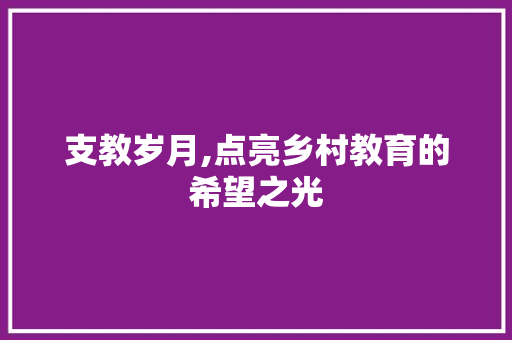 支教岁月,点亮乡村教育的希望之光