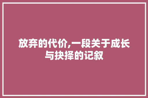 放弃的代价,一段关于成长与抉择的记叙