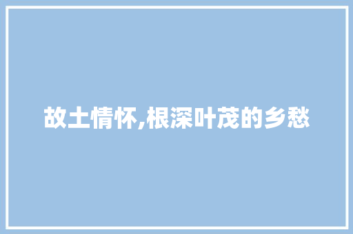 故土情怀,根深叶茂的乡愁