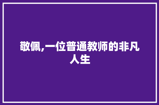 敬佩,一位普通教师的非凡人生