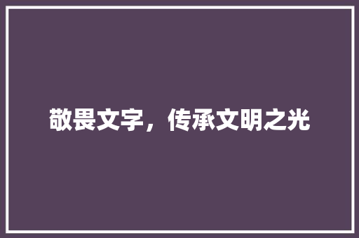 敬畏文字，传承文明之光