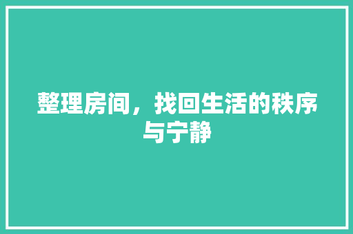 整理房间，找回生活的秩序与宁静