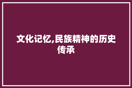 文化记忆,民族精神的历史传承