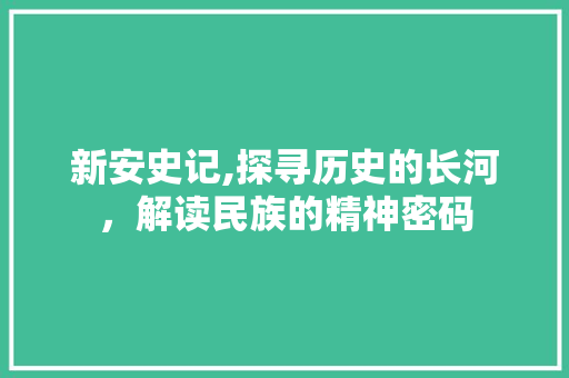 新安史记,探寻历史的长河，解读民族的精神密码