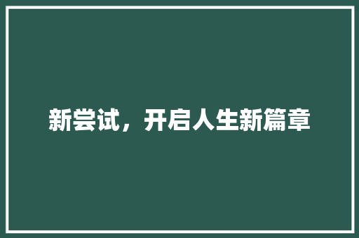 新尝试，开启人生新篇章