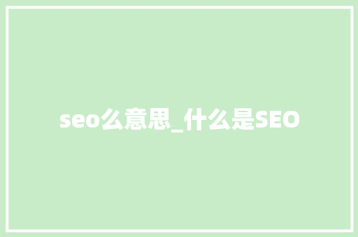 seo么意思_什么是SEO