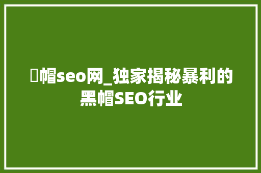 黒帽seo网_独家揭秘暴利的黑帽SEO行业