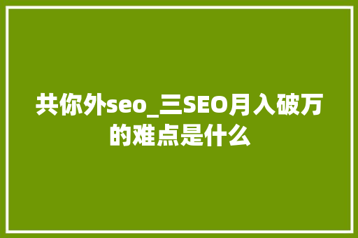 共你外seo_三SEO月入破万的难点是什么