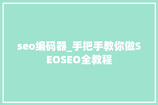 seo编码器_手把手教你做SEOSEO全教程