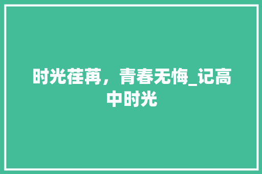 时光荏苒，青春无悔_记高中时光