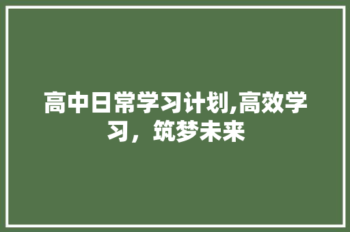 高中日常学习计划,高效学习，筑梦未来