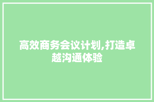 高效商务会议计划,打造卓越沟通体验