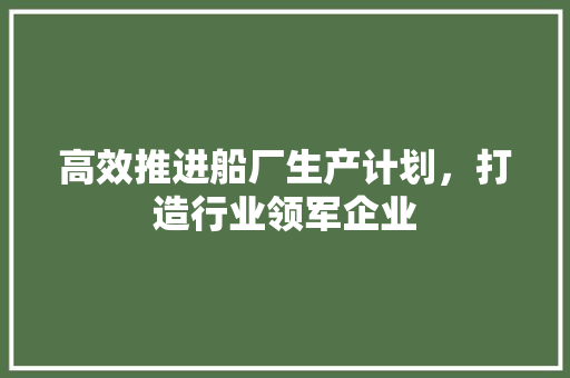 高效推进船厂生产计划，打造行业领军企业