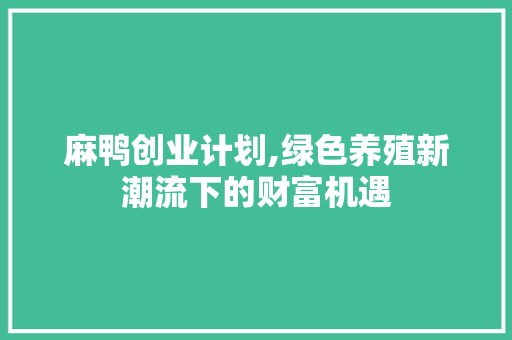 麻鸭创业计划,绿色养殖新潮流下的财富机遇