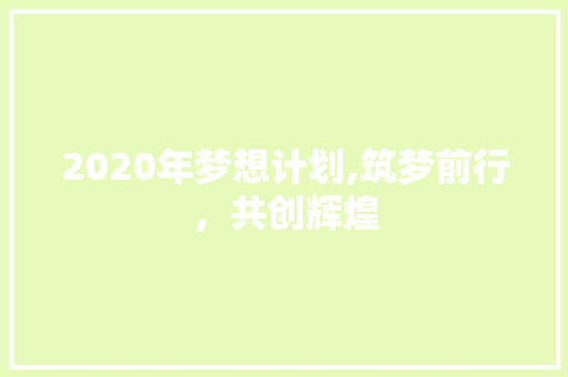 2020年梦想计划,筑梦前行，共创辉煌