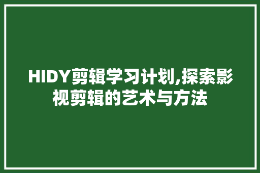 HIDY剪辑学习计划,探索影视剪辑的艺术与方法