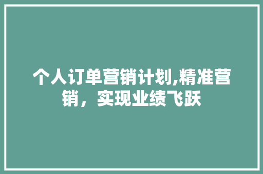 个人订单营销计划,精准营销，实现业绩飞跃