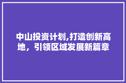 中山投资计划,打造创新高地，引领区域发展新篇章