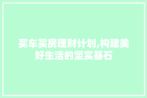 买车买房理财计划,构建美好生活的坚实基石