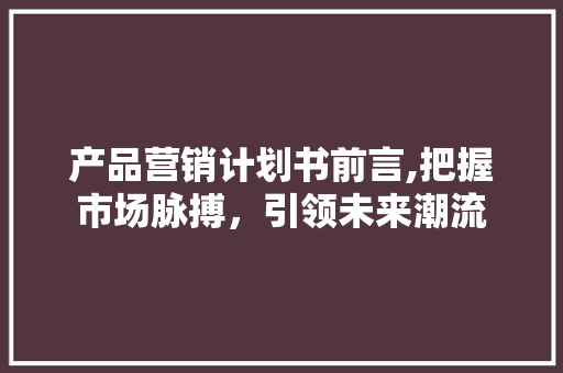 产品营销计划书前言,把握市场脉搏，引领未来潮流