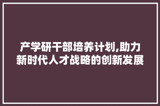 产学研干部培养计划,助力新时代人才战略的创新发展