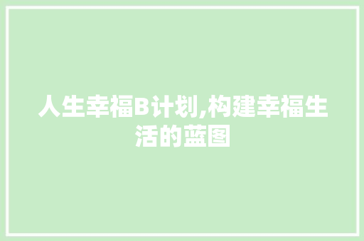 人生幸福B计划,构建幸福生活的蓝图