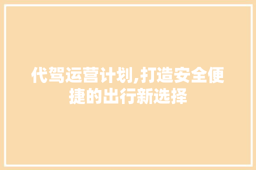 代驾运营计划,打造安全便捷的出行新选择