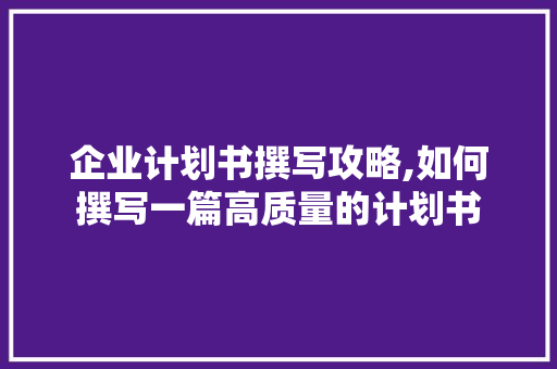 企业计划书撰写攻略,如何撰写一篇高质量的计划书