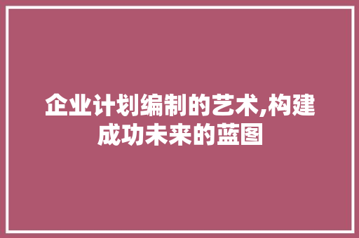 企业计划编制的艺术,构建成功未来的蓝图