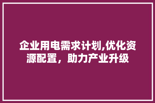 企业用电需求计划,优化资源配置，助力产业升级