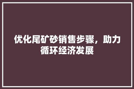 优化尾矿砂销售步骤，助力循环经济发展