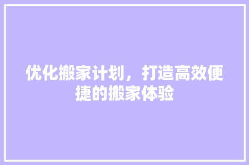 优化搬家计划，打造高效便捷的搬家体验