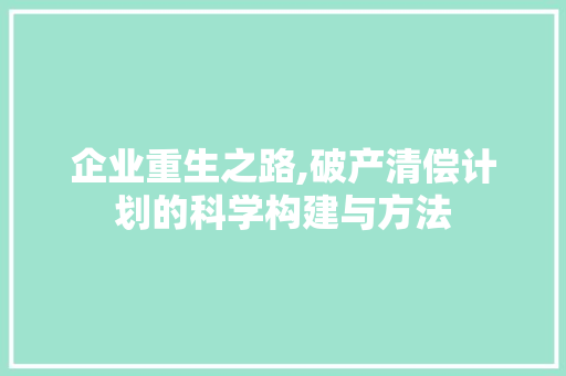 企业重生之路,破产清偿计划的科学构建与方法