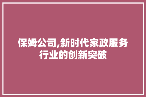 保姆公司,新时代家政服务行业的创新突破