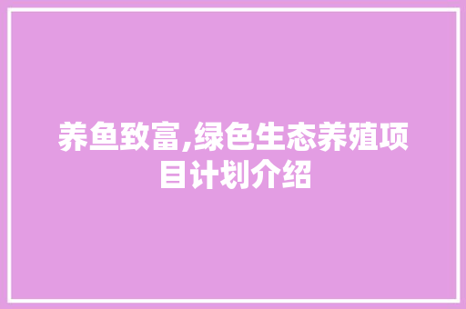 养鱼致富,绿色生态养殖项目计划介绍