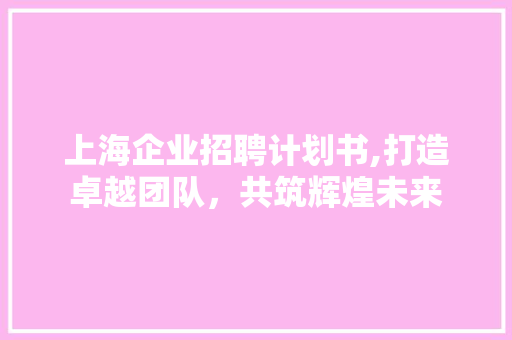 上海企业招聘计划书,打造卓越团队，共筑辉煌未来