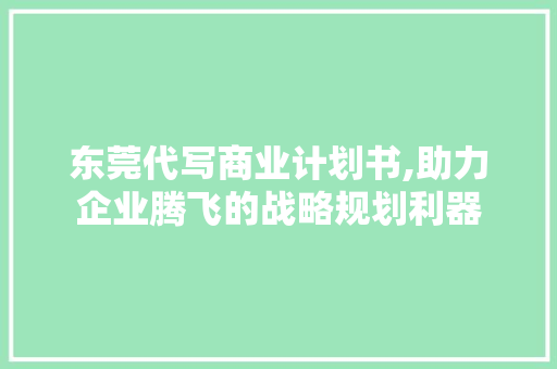 东莞代写商业计划书,助力企业腾飞的战略规划利器