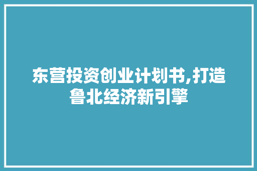 东营投资创业计划书,打造鲁北经济新引擎