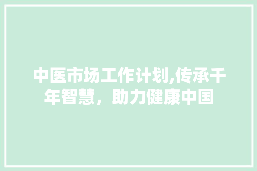 中医市场工作计划,传承千年智慧，助力健康中国