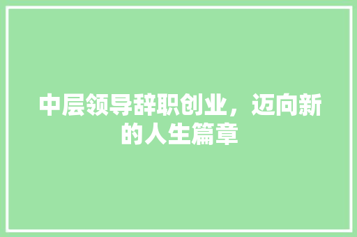 中层领导辞职创业，迈向新的人生篇章